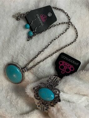 paparazzi Turquoise Stone Necklace, Bracelet & Earrings Trio
